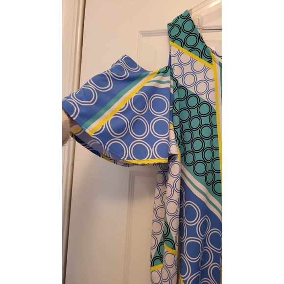 Kaari Blue Cold Shoulder Colorful Geometric Top Blouse Tunic Size XL - Picture 5 of 10
